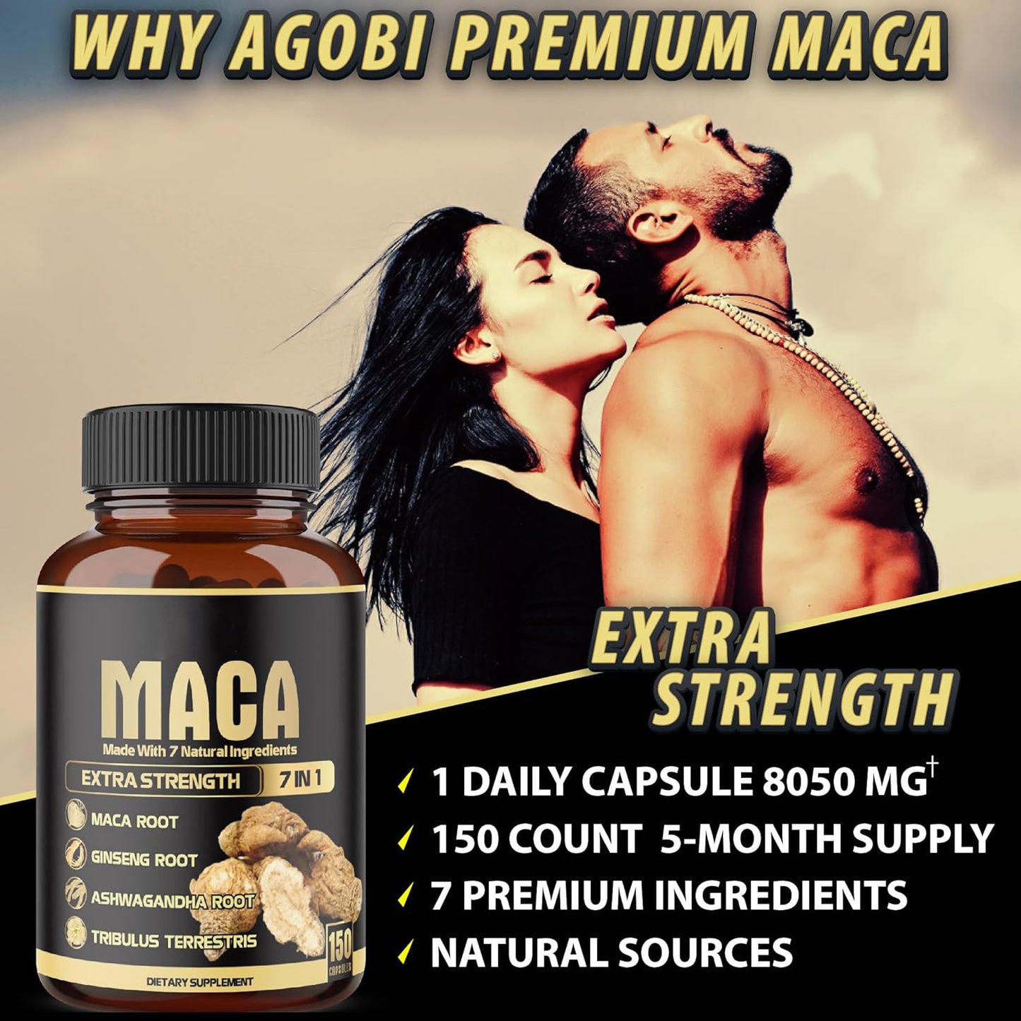Maca Root Blend with 7 Natural Ingredients – Energy, Vitality & Hormonal Balance - 60 caps